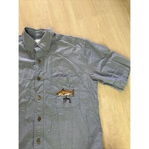 Guy Harvey AFTCO Bluewater Mens Blue Cotton Redfish Embroidered‎ Shirt Medium